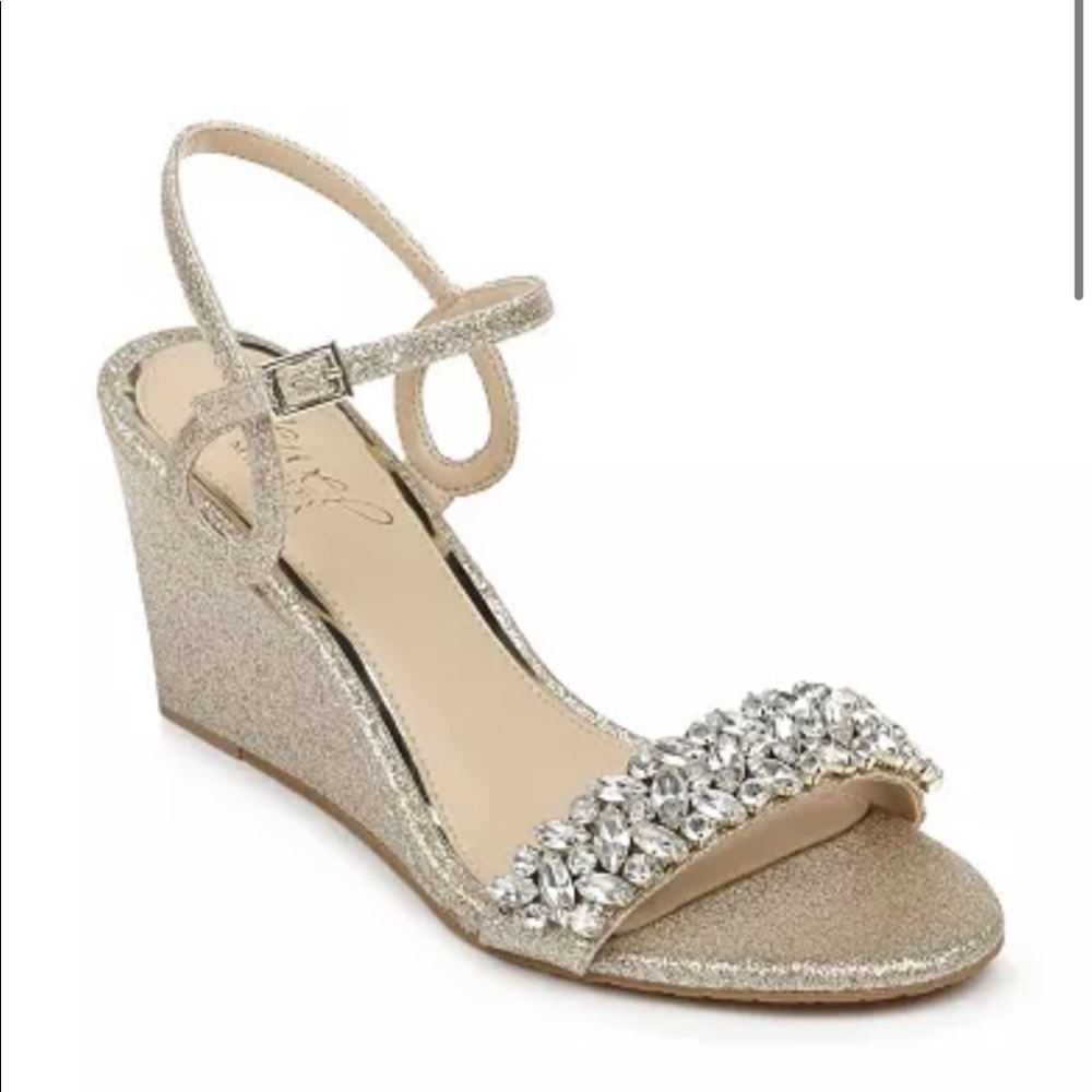 Bagdley mischka noralie evening, glitter jewel wedge, buckle closure, 3” heel